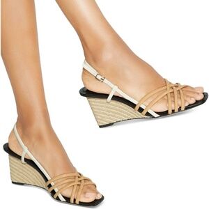 Tory Burch Multi-Strap Esppadrille Wedge Sandals Cantucci-Light Cream Size 7